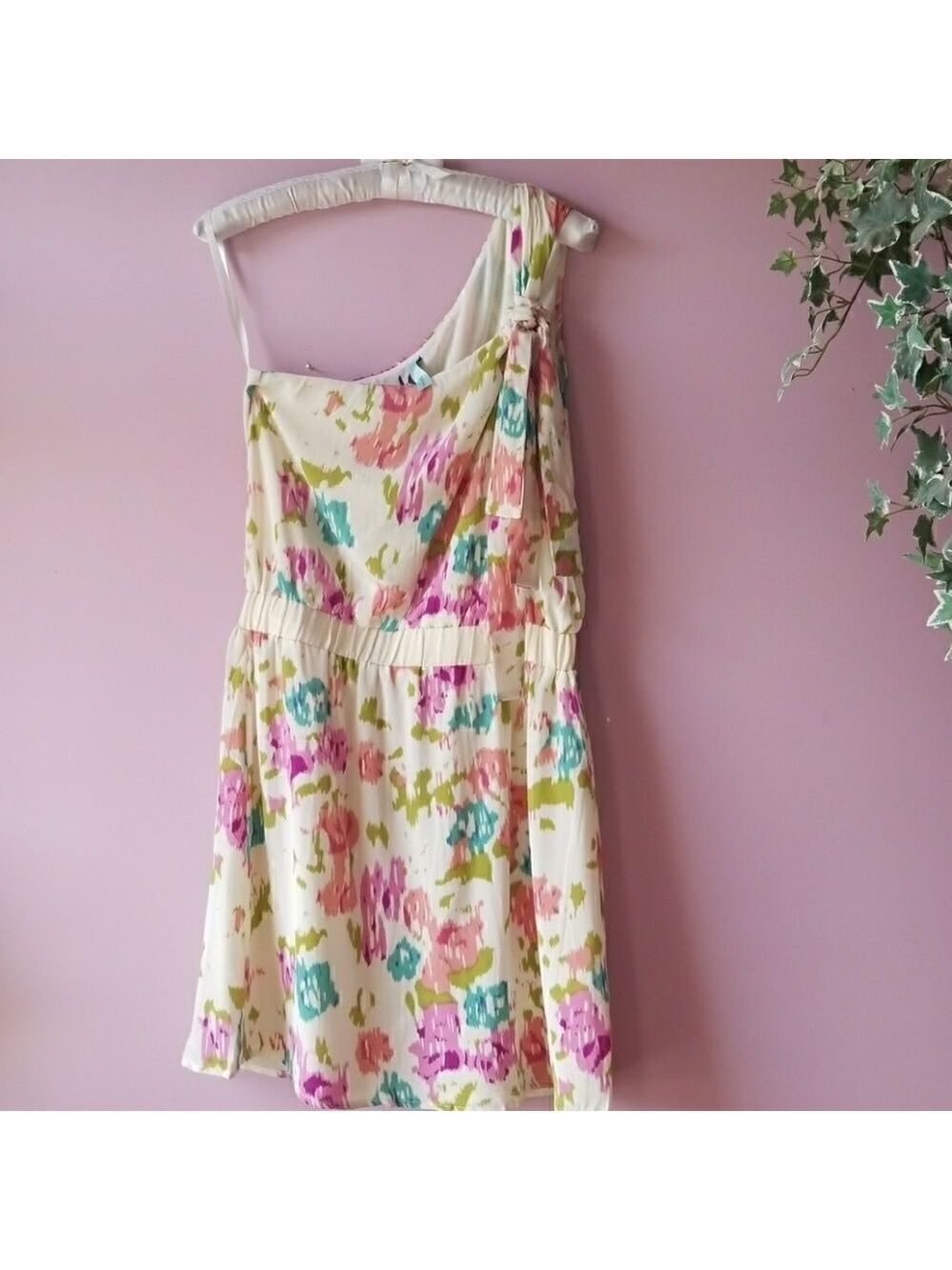 SILK Grecian Style Water Color One Shoulder Dress By Jaloux Yellow with  pattern